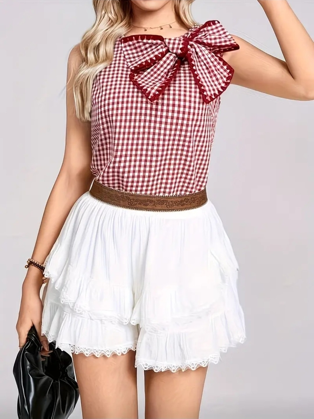 Trendy Women's Casual Tie-shoulder Plaid Sleeveless Shirt